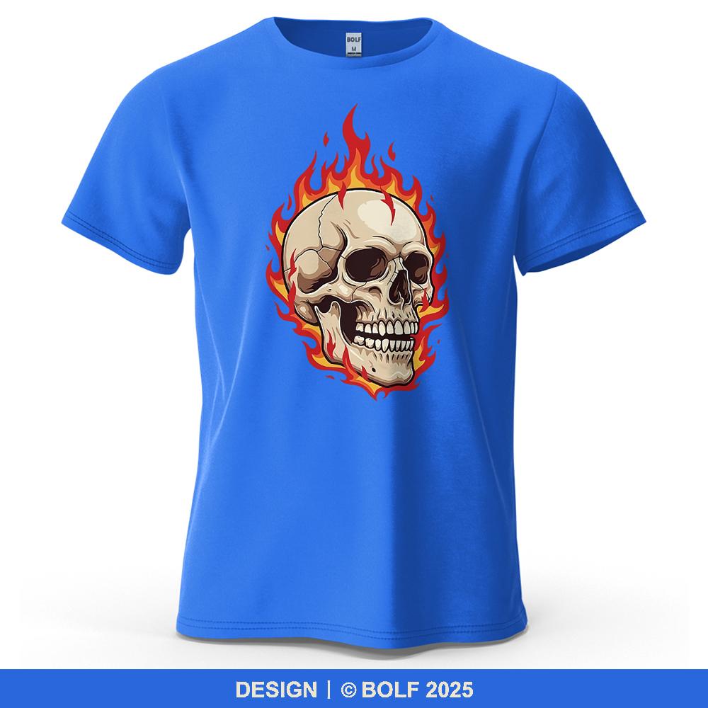 Flaming Skull Punk Printed Men's T-Shirt Oversized Energetic Graphic Tees for Women Tops Tees Streetwear