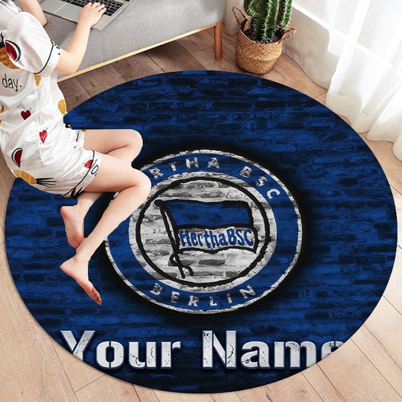 Hertha BSC Custom Name Round Area Rug,Carpet Rug for Living Room Bedroom Sofa Playroom Decor,Non-slip Floor Mat