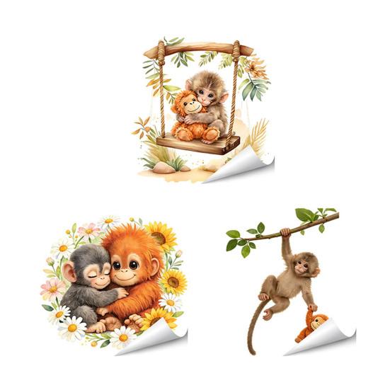 Affen Fenstertattoo Niedlicher Babyaffe PVC-Aufkleber Wiederverwendbare Statische Glasaufkleber für Wohnzimmer Heimdeko