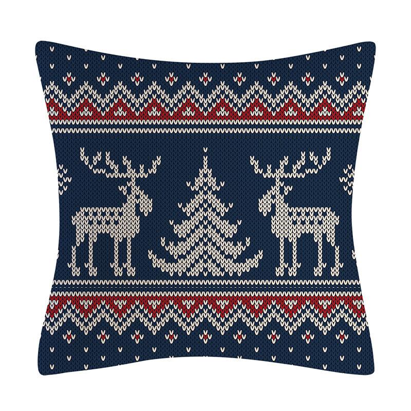 New Dark Blue Wool Knitted Style Christmas Linen Pillowcase Cartoon Sofa Pillowcase Cushion