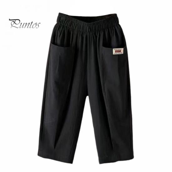 

Женские летние укороченные брюки со средней посадкой и эластичным поясом, широкие повседневные брюки, однотонные дизайнерские шаровары с карманами L чёрный