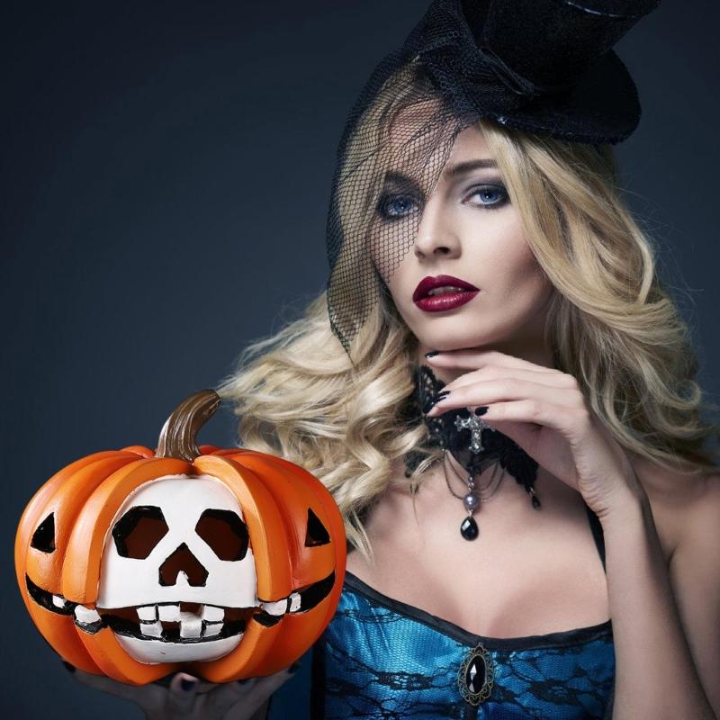 Handmade Resin Pumpkin Halloween Pumpkin Decorations Jack O Lantern for Home Porch Front Door Mantel Room Decoration