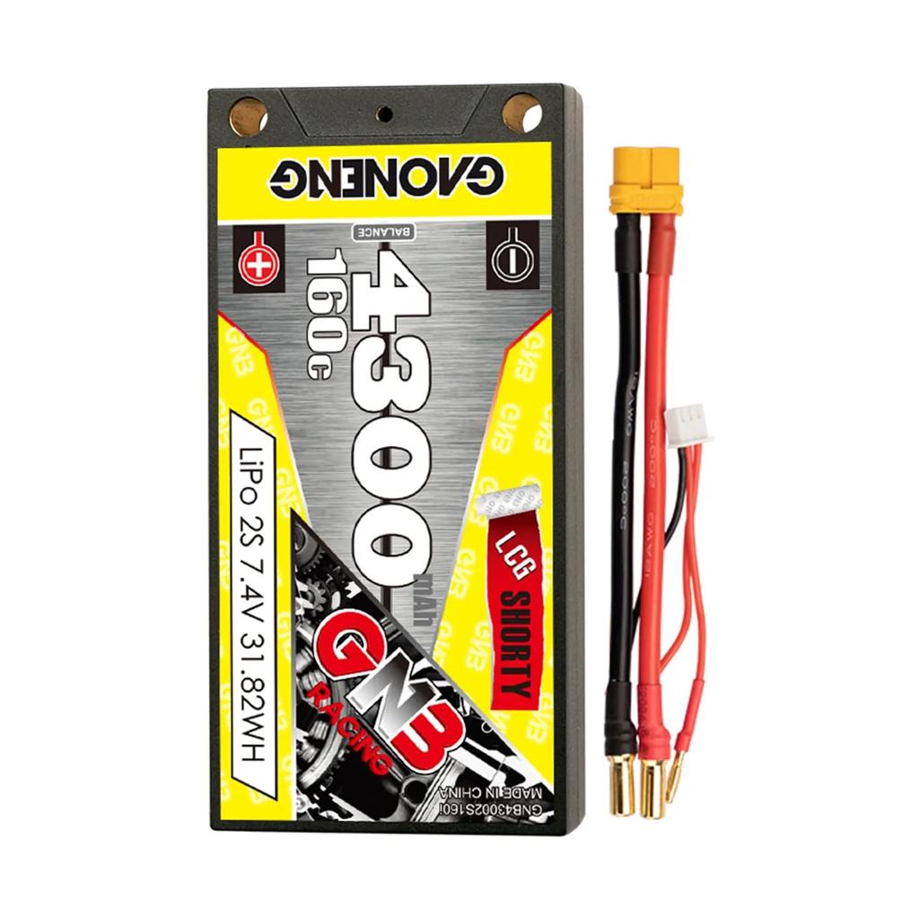 P.D GAONENG GNB Li-Po Battery, High Capacity 2S 7.4V 160C320C 4300mAh with XT60 Plug and 5mm Gold Plug, for RWD, Drift, and Racing 110 Scale RC Cars
