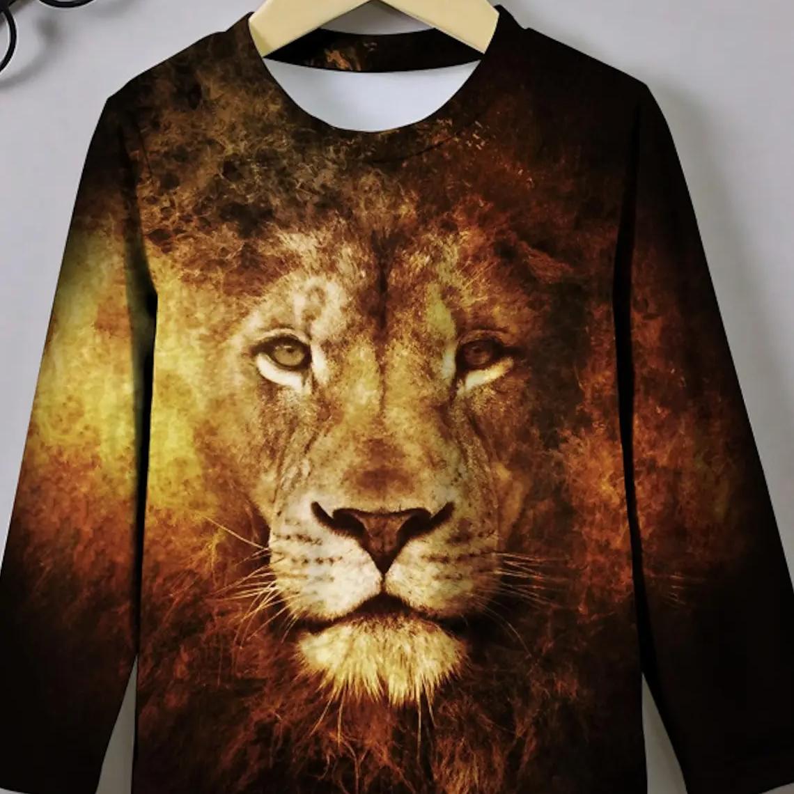ETST 03 Vintage Heren T-shirt met lange mouwen, 3D-printoverhemden, Mode Dierenwolf Grafische korte mouwen, Oversized streetwear tops, T-shirts 3XL