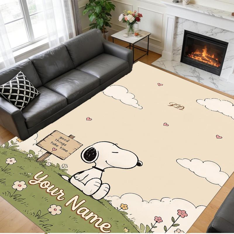 Crystal Velvet Rug Custom Name Text, Soft Non Slip Floor Mat Home DecorSnoopy Peanuts