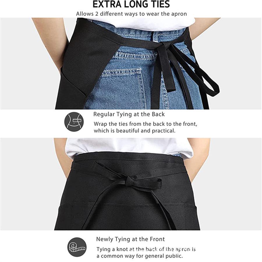 Black Bistro Classic Belted Apron with Large Anti-Sewage Pockets for Restaurants