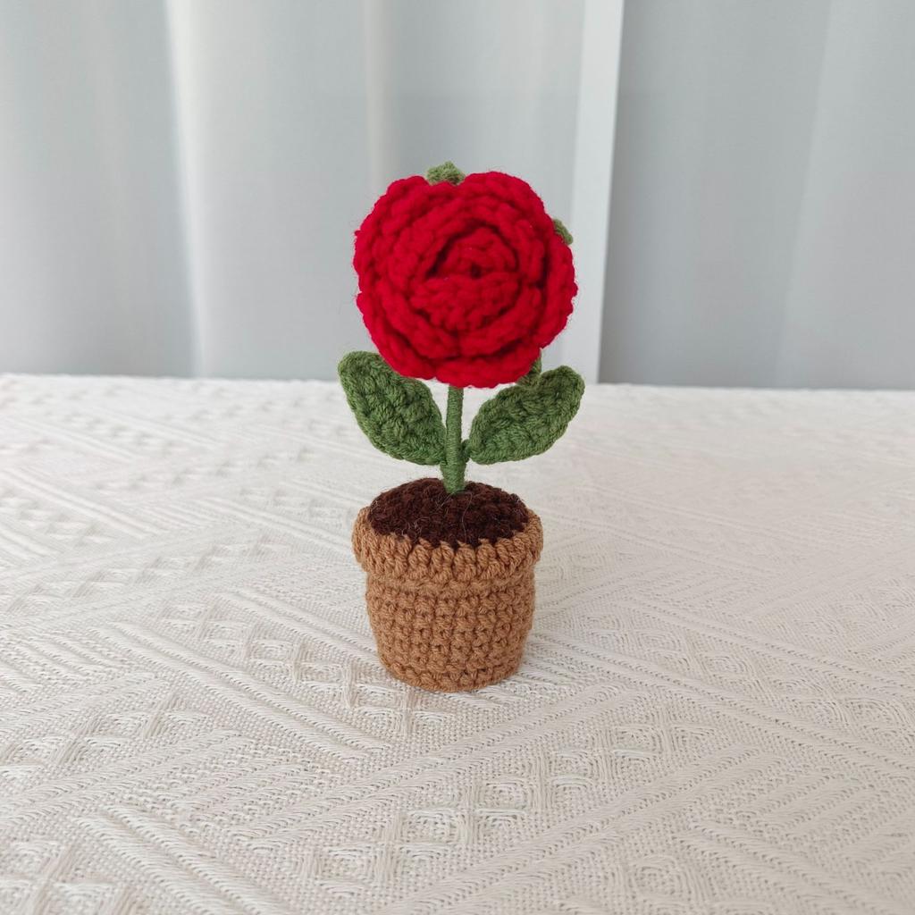Sunflower Crochet Flowers Hand-knitted Flower Potted Rose Tulip Woven Bouquets Wedding Birthday Valentine's Day Gift Room Decor