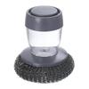 Steel Wool Press Pot Brush: Long-Handle, Multipurpose Kitchen Cleaning Brush with Dish Soap Dispenser