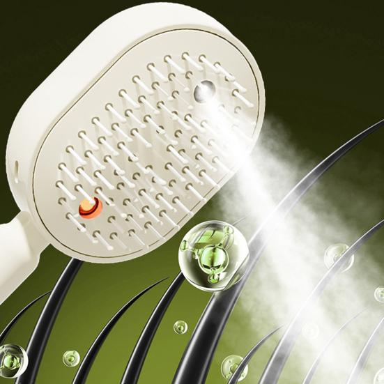 Electric Spray Air Cushion Brush 2-In-1 Misting Hair Brush with Water Spray Reduce Frizz Anti-Static Retractable Steam Massage Comb