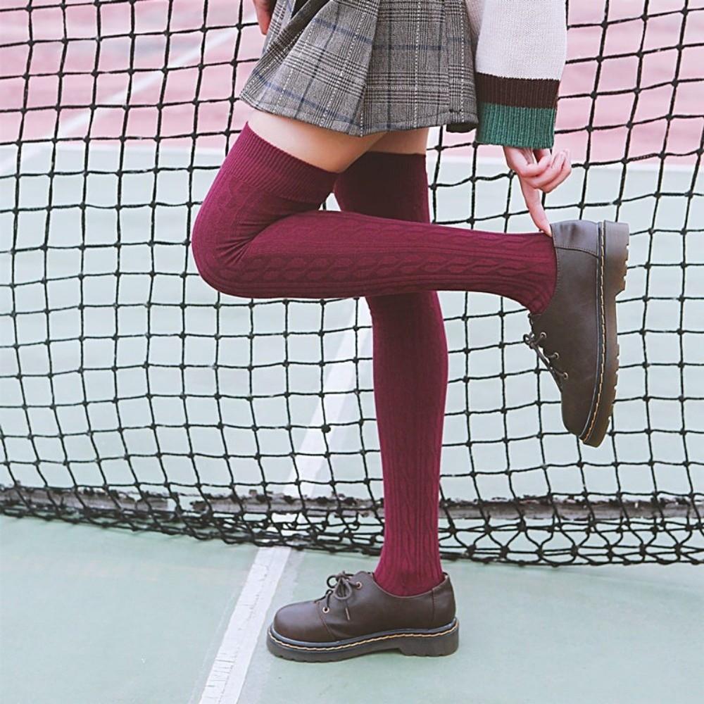 Solid Color Thigh Socks Japanese Long Tube Socks Long Stockings Autumn Winter Season for Women