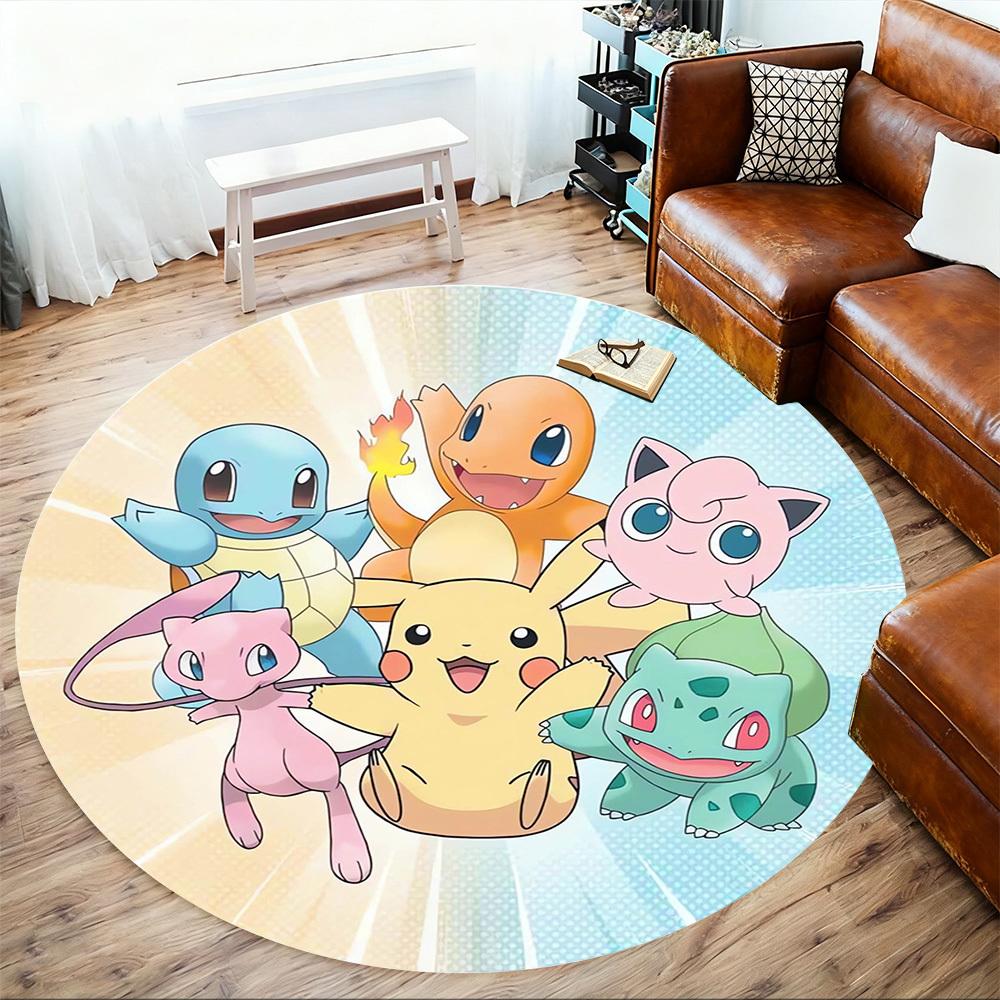 1pc Pokemon Characters Round Chair mat Area Rug - Non-Slip, Floor Mat for Office, Bedroom, home decor Christmas Gift p0811247
