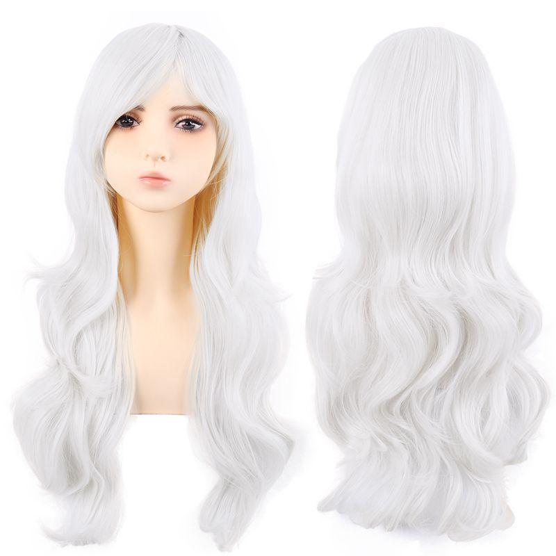 Flerfärgad 70 cm lång lockig animeperuk: Rotfrukt Rosa, Ljusguld, Svart, Roseröd Som Tillval