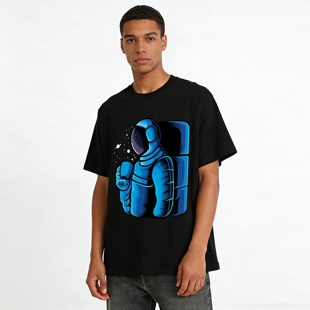 Cool Astronaut Thumbs Up Graphic Casual Short Sleeve T-Shirt Pure Cotton T-shirt