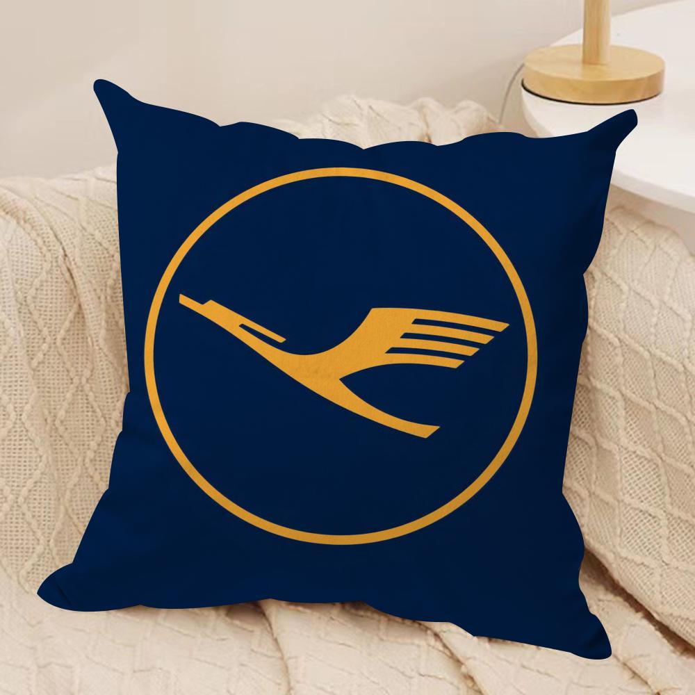 L-Lufthansa German Airlines Cushion Cover Soft Plush Fabric Double-Sided Printed Sofa Cushion Cover for All Seasons Home Decor