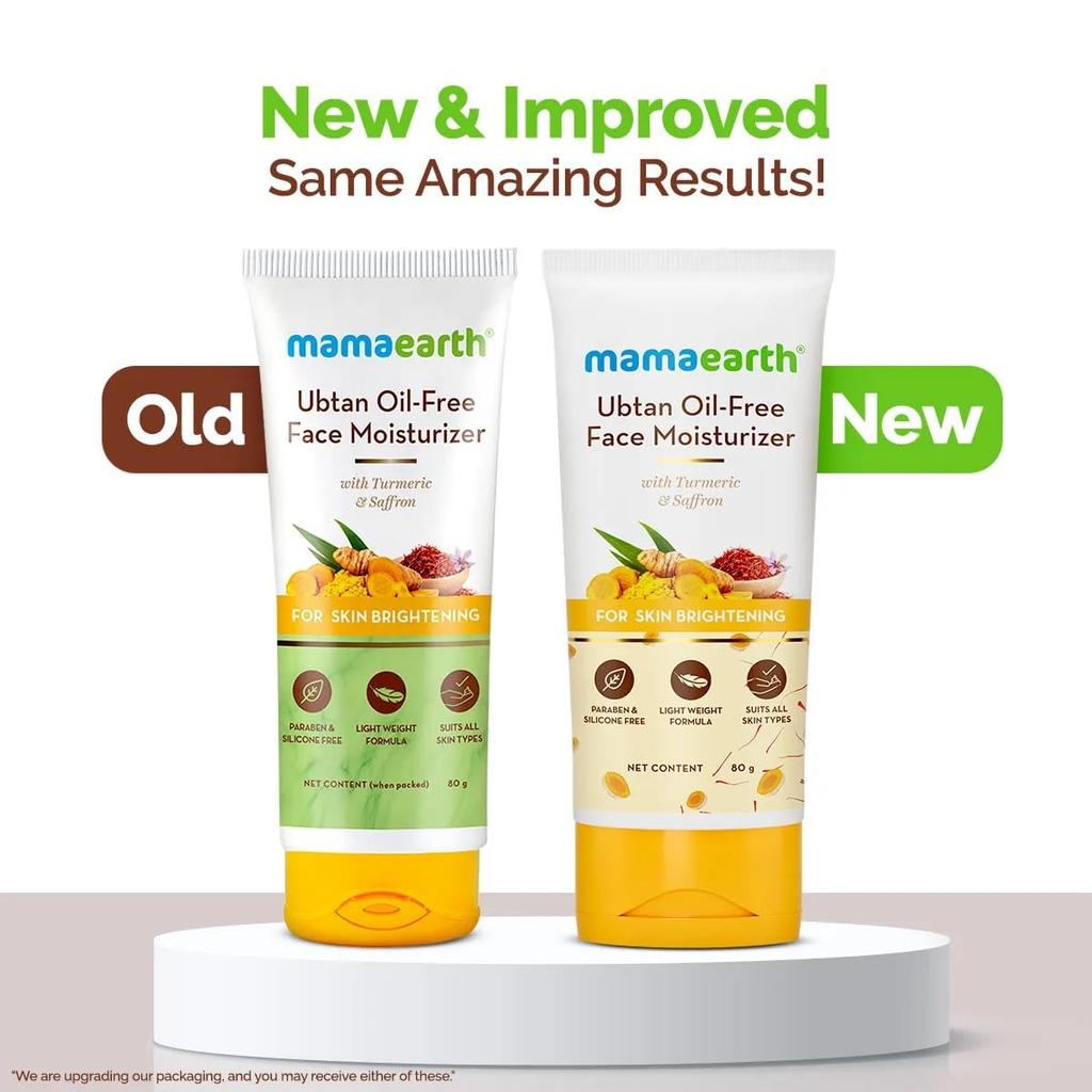 Mamaearth Ubtan Oil-Free Face Moisturizer For Glowing Skin With Turmeric & Saffron, Lightweight Cream, 80g, Daily Hydration