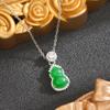 Elegant Green Chalcedony Gourd Pendant Necklace - Women's Versatile Chinese Style