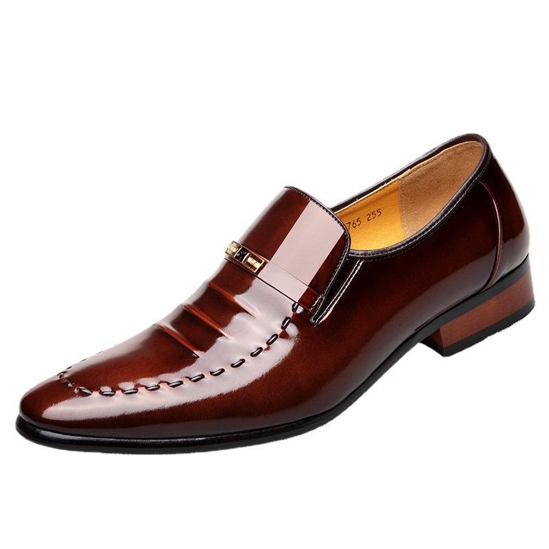 REEHEMES Men's British Business Dress Leather Shoes Men's Breathable Pointed Bright Leather Korean Edition Men's Shoes Leather Shoes