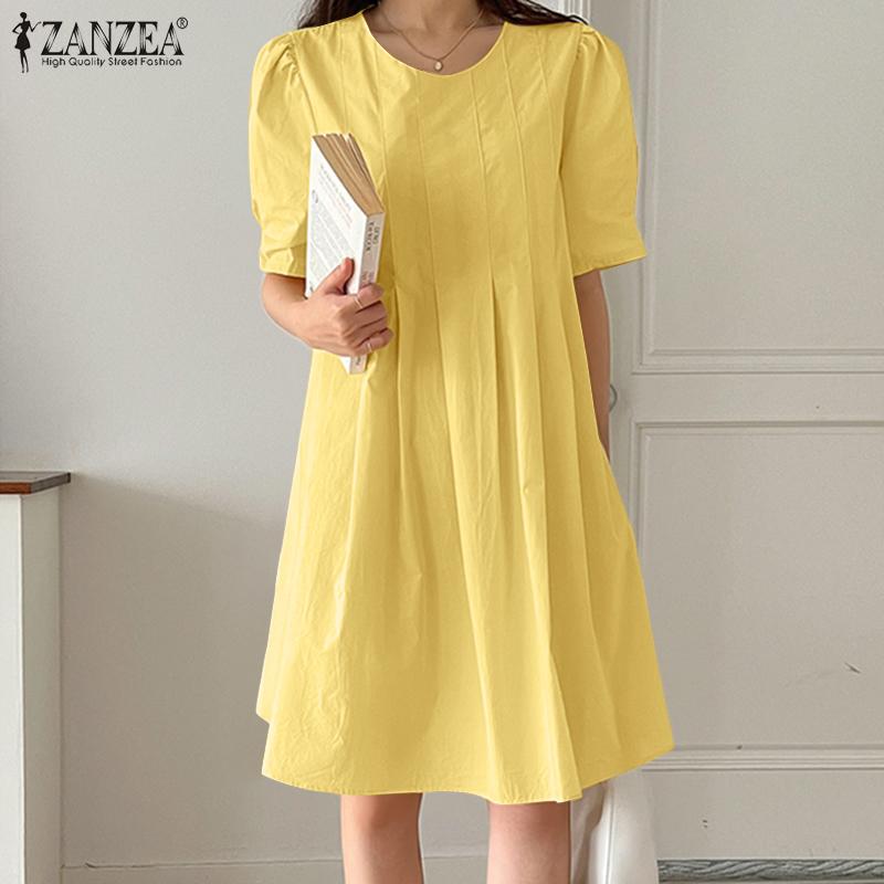 

ZANZEA Женское свободное повседневное летнее платье с коротким рукавом и круглым вырезом