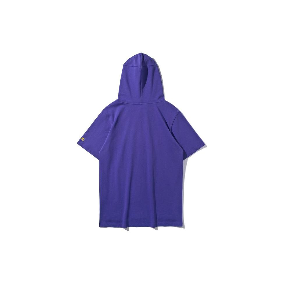 Li Ning X David Collaboration Logo Gesture Pattern Knitted Hooded Short Sleeve T-Shirt Men T-Shirts Freedom-Purple AWDP555-2