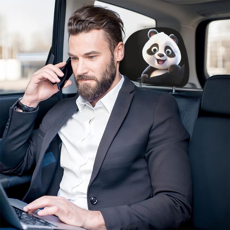Comfortable Delightful Panda Themed Car Accessories 2 Headrest Covers For A Fun And Stylish Interior Easy To Install