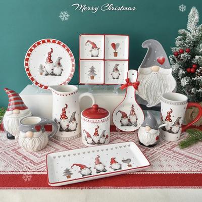 Nordic Santa Claus Ceramic Dishes and Tableware Relief Rice Salad Bowl Western Style Flat Plate Cup Teapot