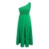 Women's Fashion Casual One Shoulder Pleated Color Medium Length Dress
