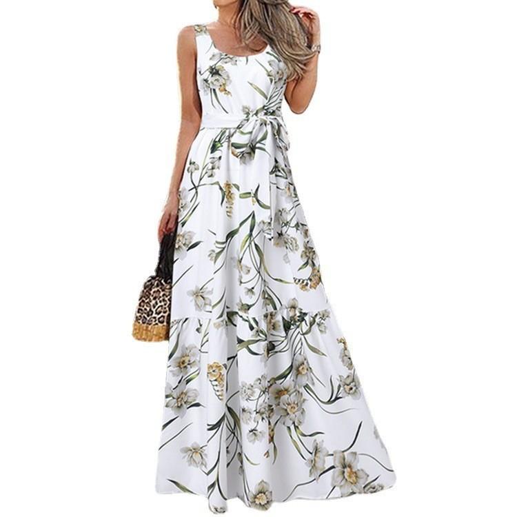 Urban Casual Print Dress With Belt For Summer Fashion Enthusiasts