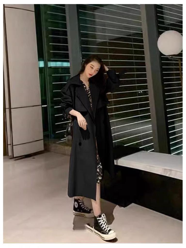 2025 Women's Mid-Length Trench Coat - Petite Fit, Korean & British Style for Autumn/Winter