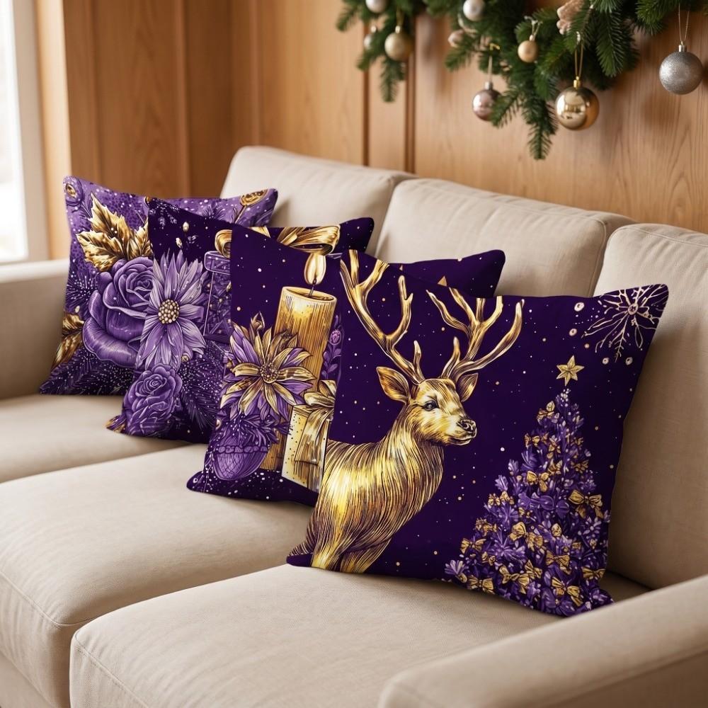 2D Printed Christmas Pillow Covers Tree Xmas Pillowslip Cartoon Cute Elk Pillow Cover Living Room