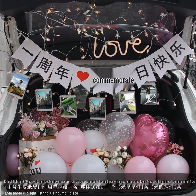 Romantic Anniversary Car Trunk Balloon Decoration Set for Surprise Confession or Wedding Celebration
