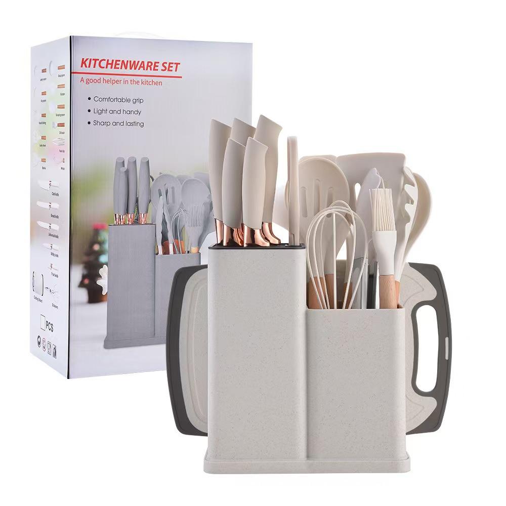 19-Piece Non-Stick Kitchenware Set: Silicone Spatula & Spoon with Wooden Handles + Knife Set In Stock