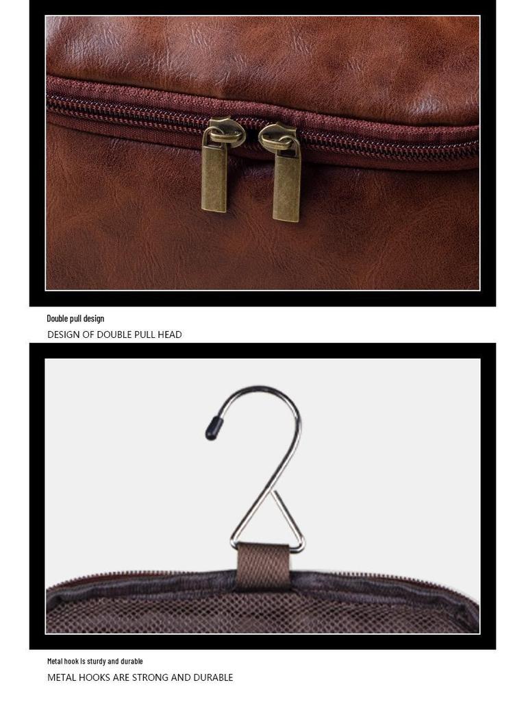 Herren Unisex Minimalistische PU-Leder Wasserdichte Handliche Waschtasche mit Haken
