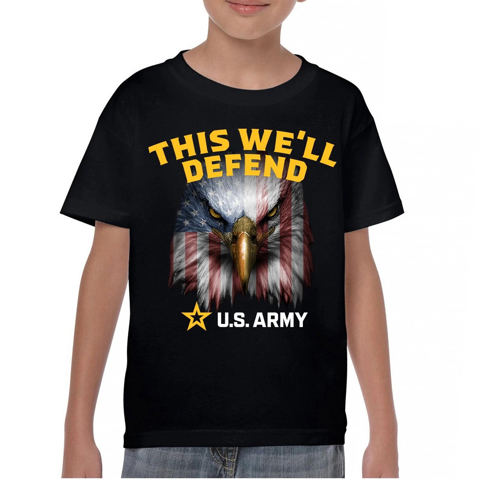 This We ll Defend Youth kids boys T-Shirt US Army American Flag Eagle Military Vet Kids 110