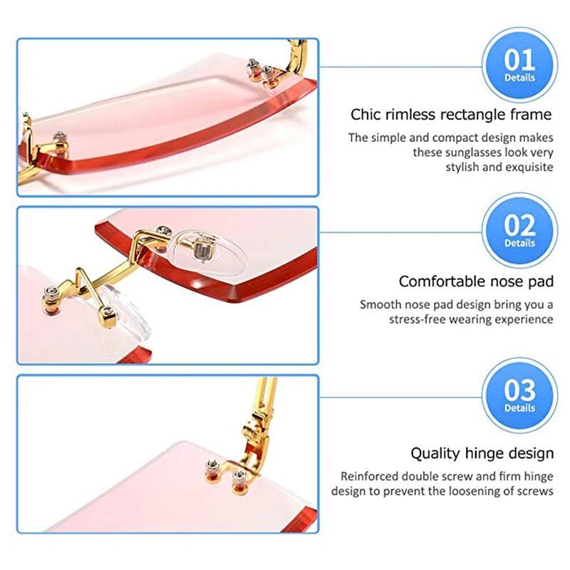 New Rimless Rectangle Sunglasses for Women Men Trendy Frameless Square Shades Ultralight UV400 Eyewear Unisex