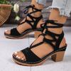 Large Size Thick Heel Sandals Spring and Summer New European and American Hollow Fish Mouth Flower Buckle with Casual Women's Sandals Strap