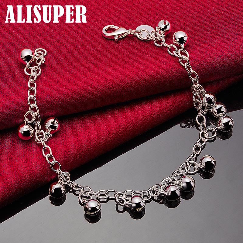925 Sterling Silver Bells Bead Bracelet Jewelry