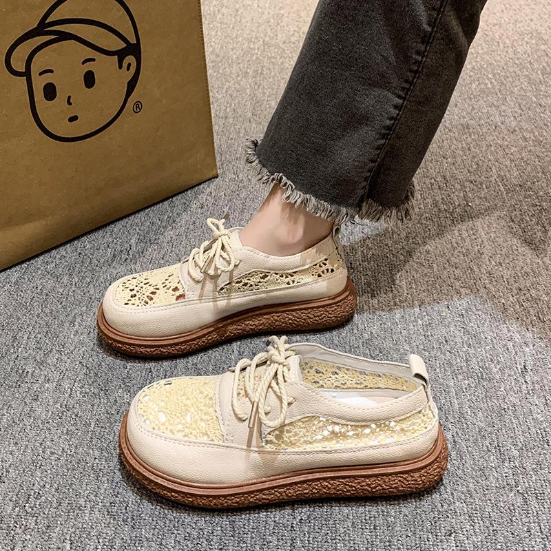 Spring and Summer New Mori Niche Mesh Shoes Hollow Breathable Cotton and Linen Bag Head Sandals Women's Thick-soled Literary and Artistic Stud