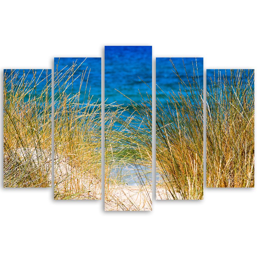 Five Piece Picture Canvas Print Grass Sea Beach