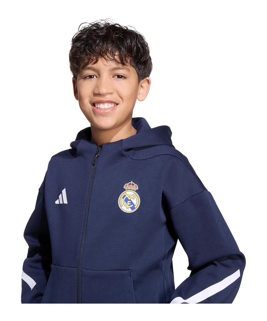 Adidas Real Madrid Junior RMD Anthem Jacket Námořnická fotbalová mikina s kapucí pro děti 2025-26 (KKW97-KC3737), Na zip