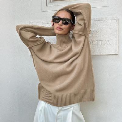 Modischer, trendiger Rollkragenpullover für Damen im Herbst und Winter, neuer, lässiger, lockerer, verdickter Pullover, Strickpullover
