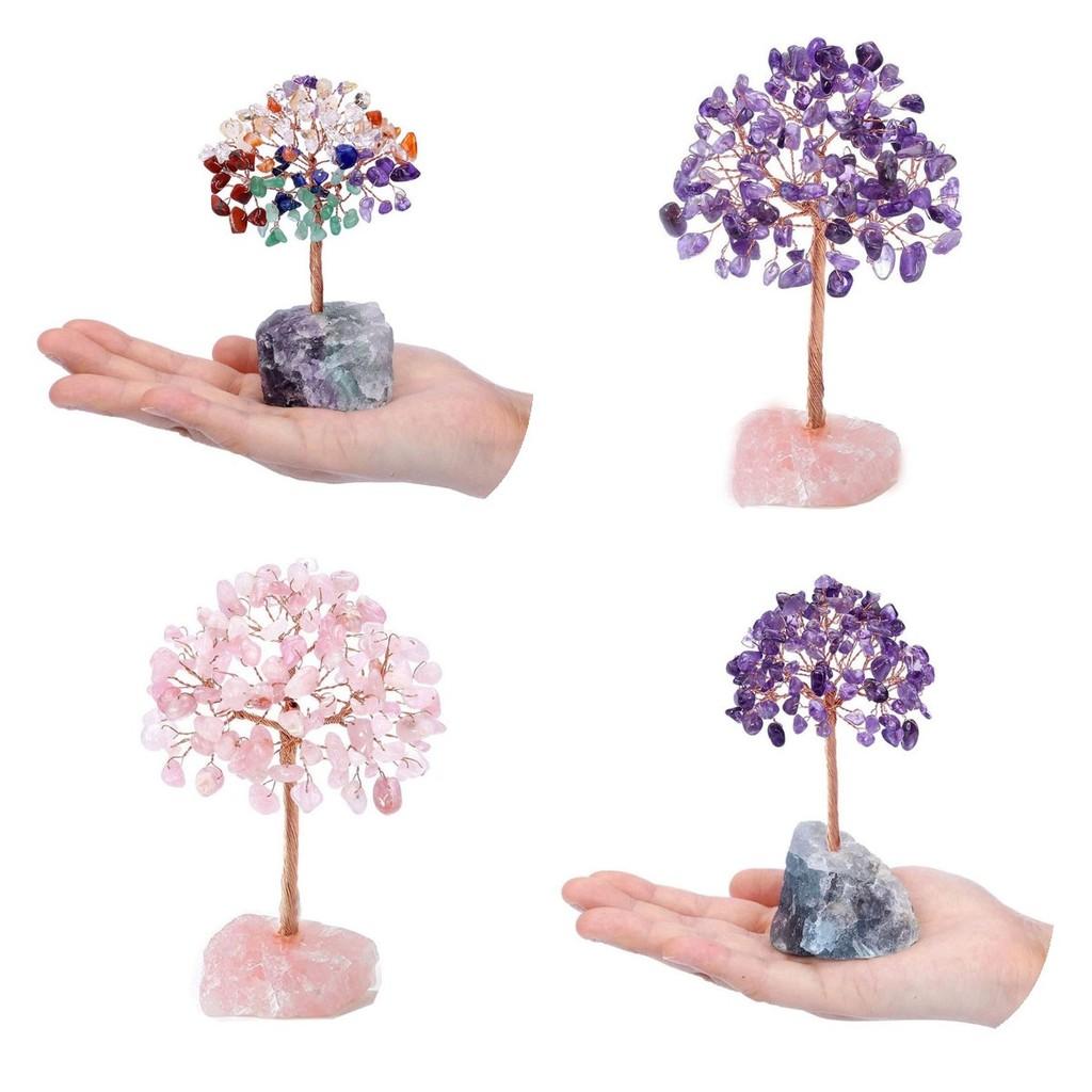 Natural Crystal Colorful Tree Ornament Irregular Base Craft Tabletop Decoration