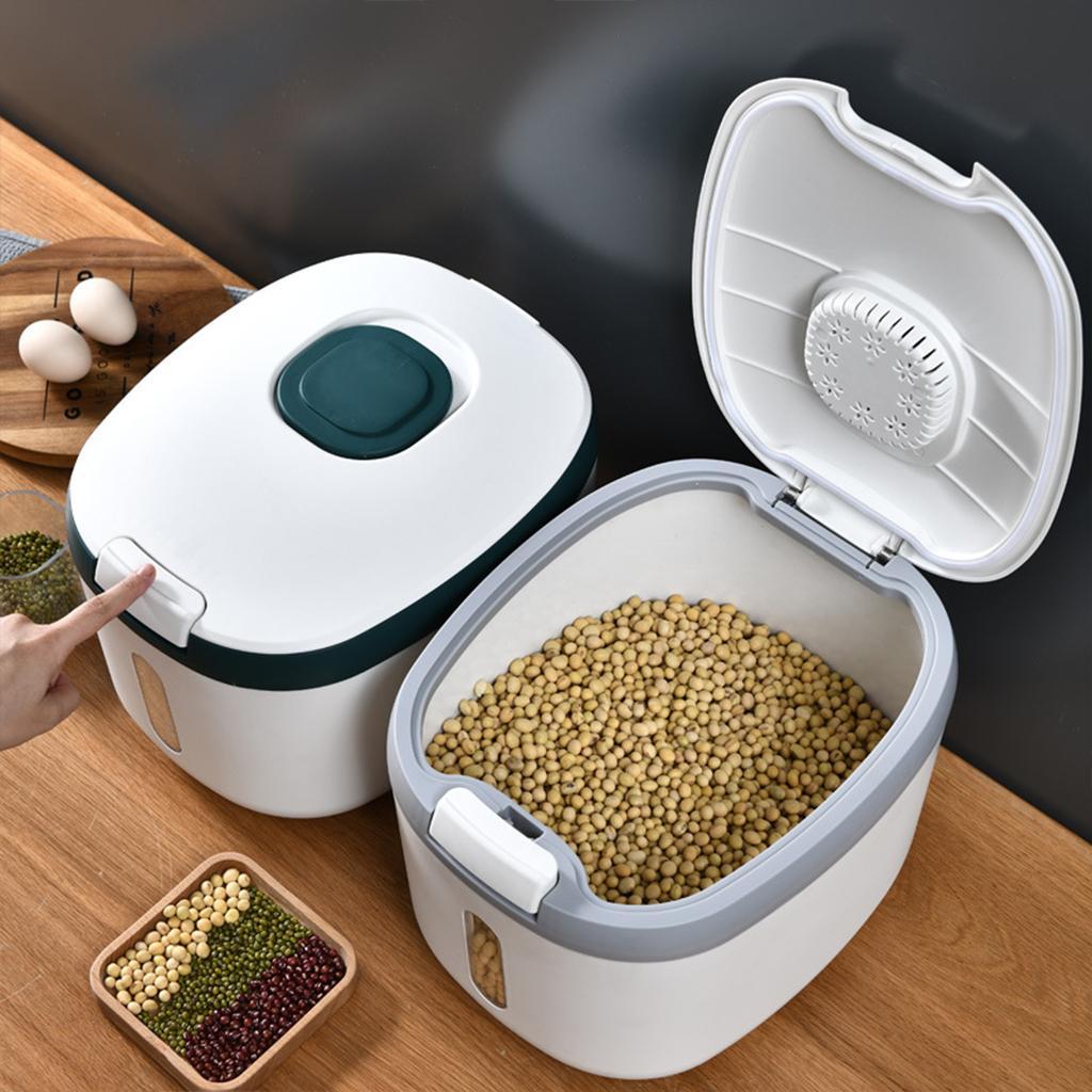 Kitchen Rice Storage Bucket Sealed Dispenser Organizer with Measuring