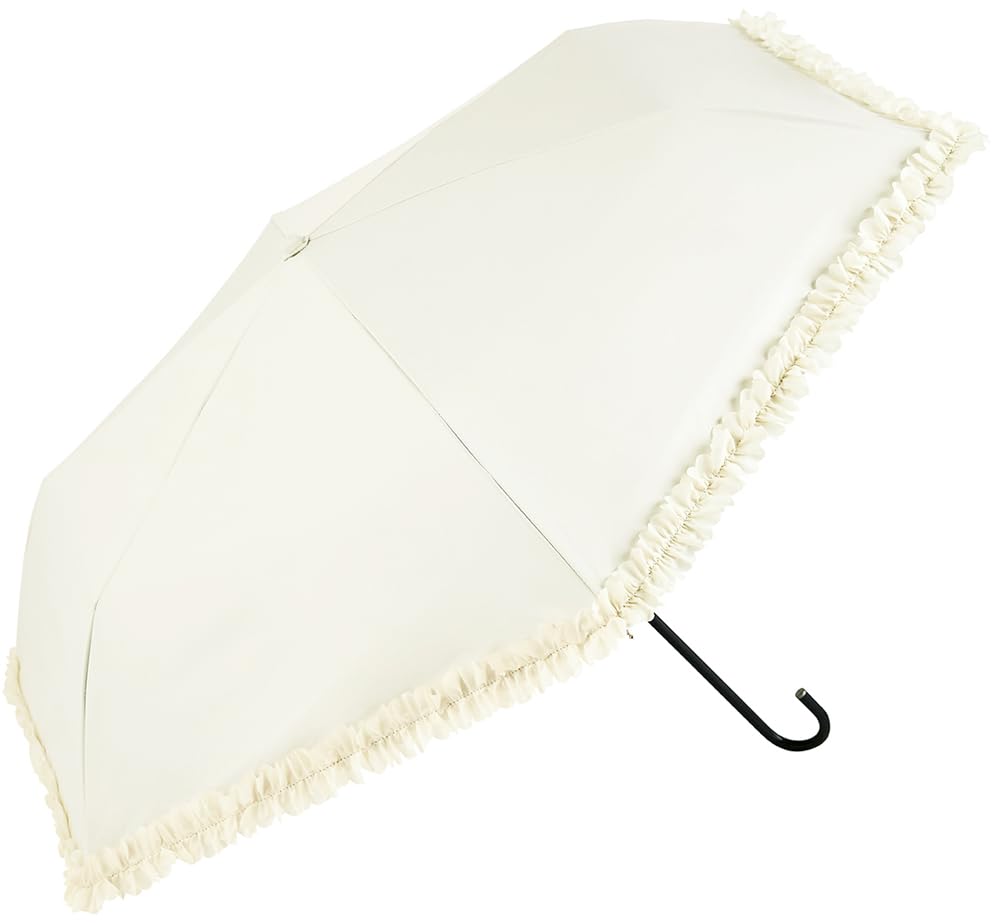 Because Folding Sun and Rain UV Light PU Heat Umbrella, Umbrella, Women's, Protection, Blocking, Ruffled, Cut, Mini, White, B-095657
