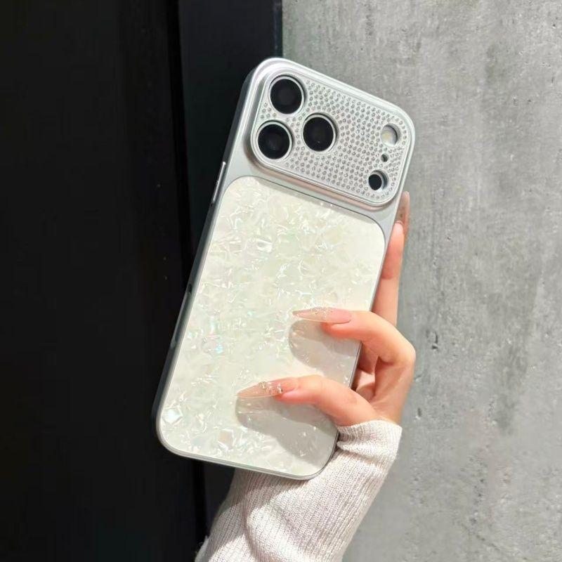 Fahsion Glitter Woman PC Phone Case For IPhone 16 15 14 Pro Max Transform 17 Pro Max Diamond Large Lens Window Shockproof Cover