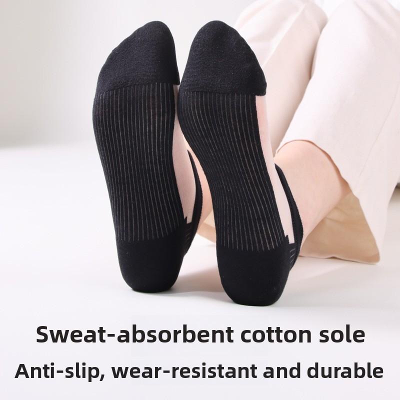 10 Pairs Socks for Women Spring Summer Thin Draw Pattern Glass Silk Boat Socks Light Breathable Crystal Silk Boat Socks for Women
