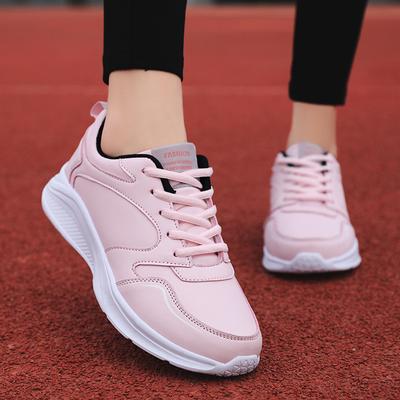 Autumn and Winter Leather Surface Outdoor Running Women's Shoes Flat-bottomed Sports and Leisure Shoes Women's Little White Shoes Large Size 41 Travel