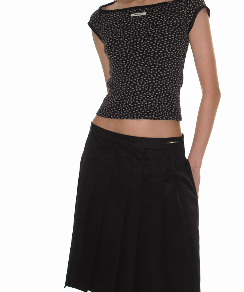 Crank Paired Pleated Midi Skirt_Black