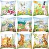 New Easter Pillowcase Watercolor Flowers Rabbit Home Pillow Cushion Cover