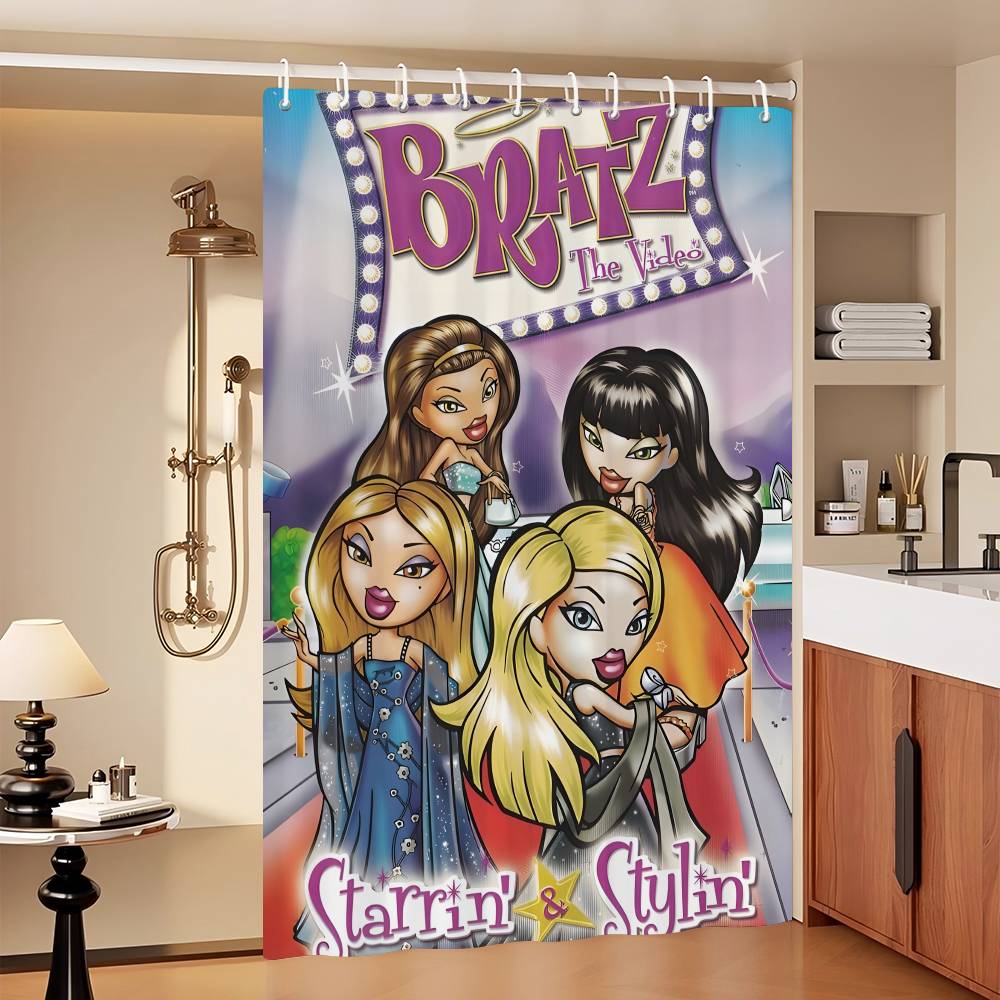 

Кукла Братц Классическая Занавеска для Душа, Декоративная Занавеска для Душа для Ванной Комнаты, Водонепроницаемая Занавеска для Душа с Крючками 90x180 cm