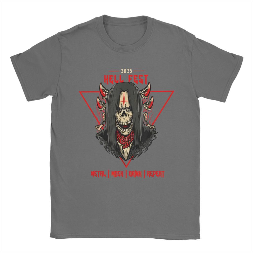 HellFests Metal Mosh Drink Repeat Men's T Shirt Music Festival Fashion Tee Shirt Short Sleeve T-Shirt Cotton Adult merchandise